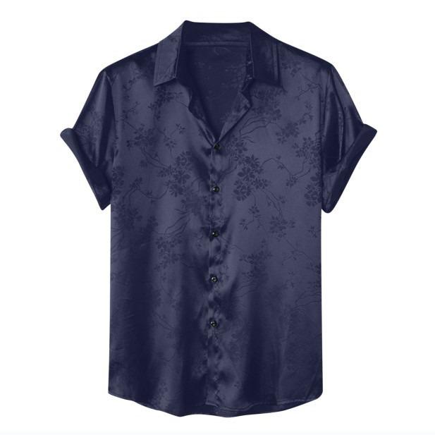 Camicia da Uomo Jacquard di Raso a Maniche Corte Stile Europeo & Americano Moda 2025