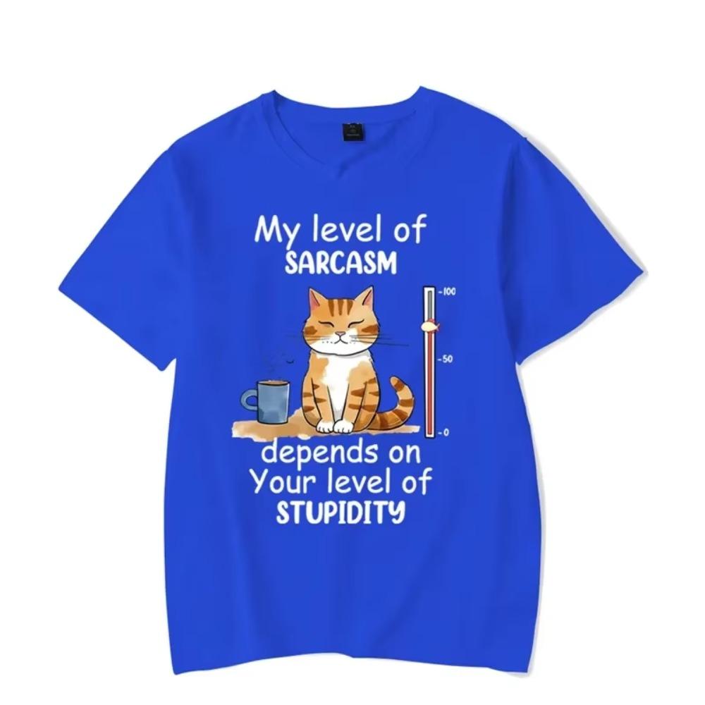 My Level of Sarcasm Depends On Your Level of Stupidity Graphic Tshirt Funny Cat Tshirt Fashion Harajuku T-shirt Men Brand Tees
