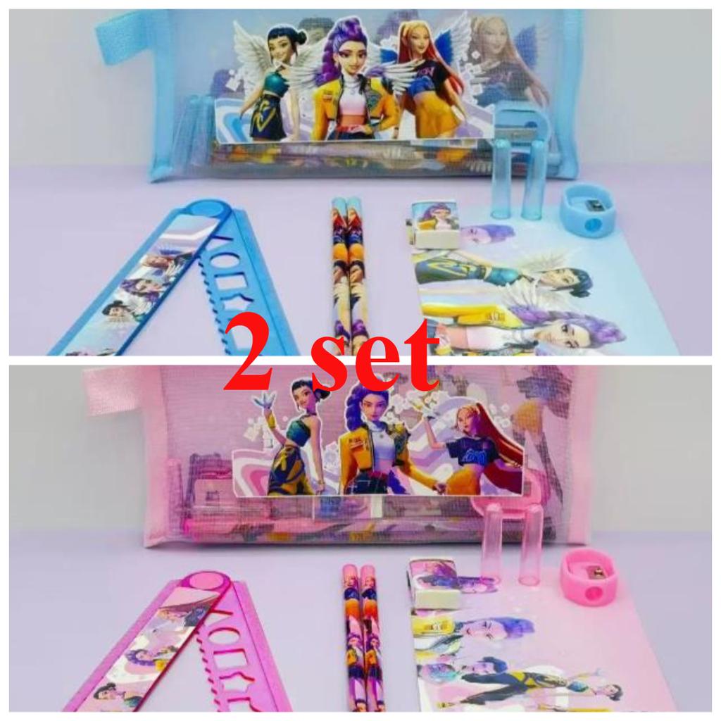 New kpop Demon Hunter Girl Group Pen Case Set, Nylon Mesh Bag, Rectangular Pen Case, Student Back to School Set, Stationery Gift