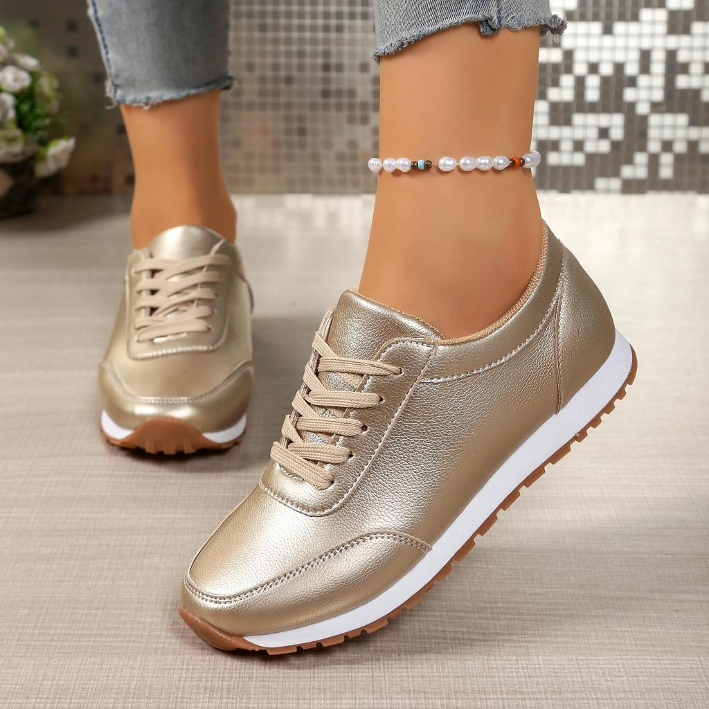 Fashion Plus Size Casual Leather Sneakers Spring/autumn Fashion Round Toe  Lace-Up Flat Low Top Casual Shoes for Women