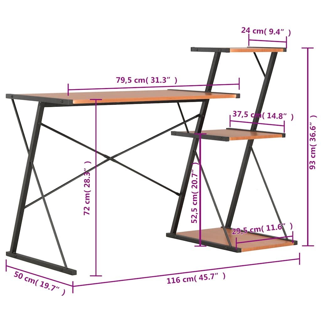 Desk with Shelf Black and Brown 116 * 50 * 93 cm