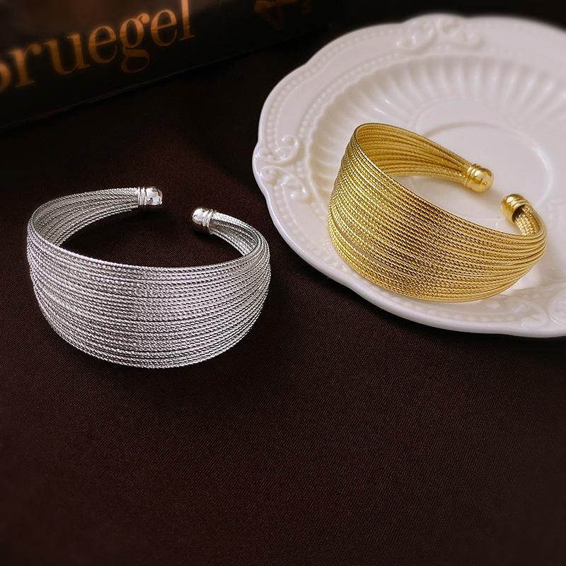 Wide Metal Bracelet Multilayer Wires Open Adjustable Cuff Bangles for Women Fashion Personality Luxury Jewelry Accessories Gift