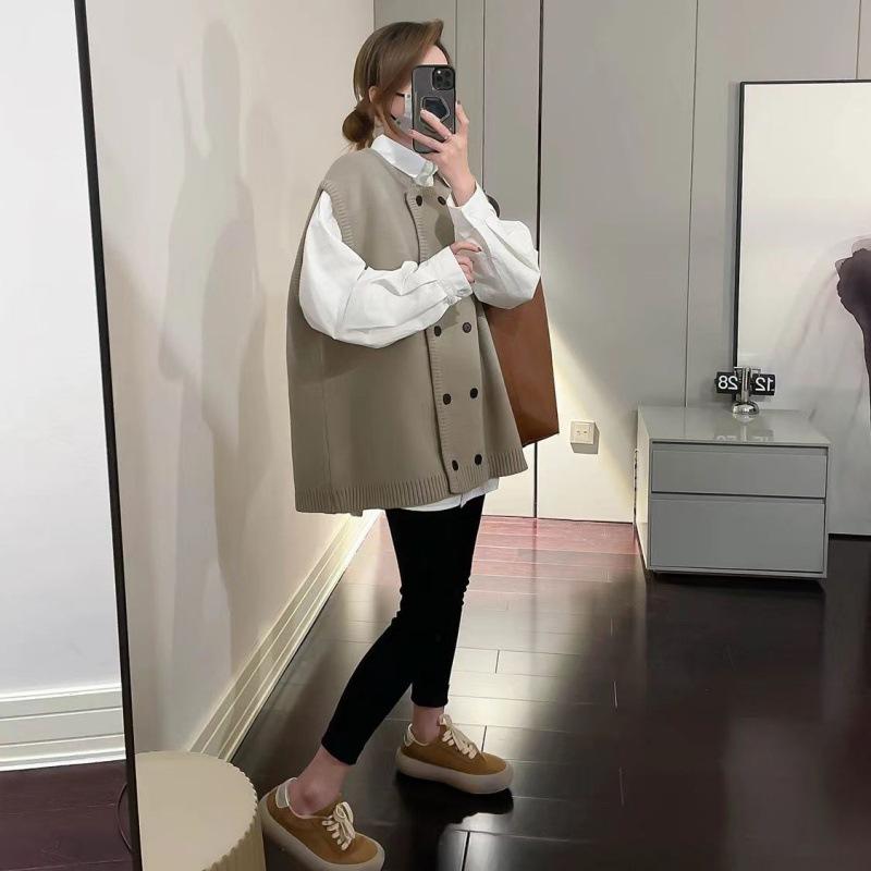 Spring and Autumn Women's Large Size Chubby Sleeveless Knitted Vest Women's Loose Layered Knitted Vest