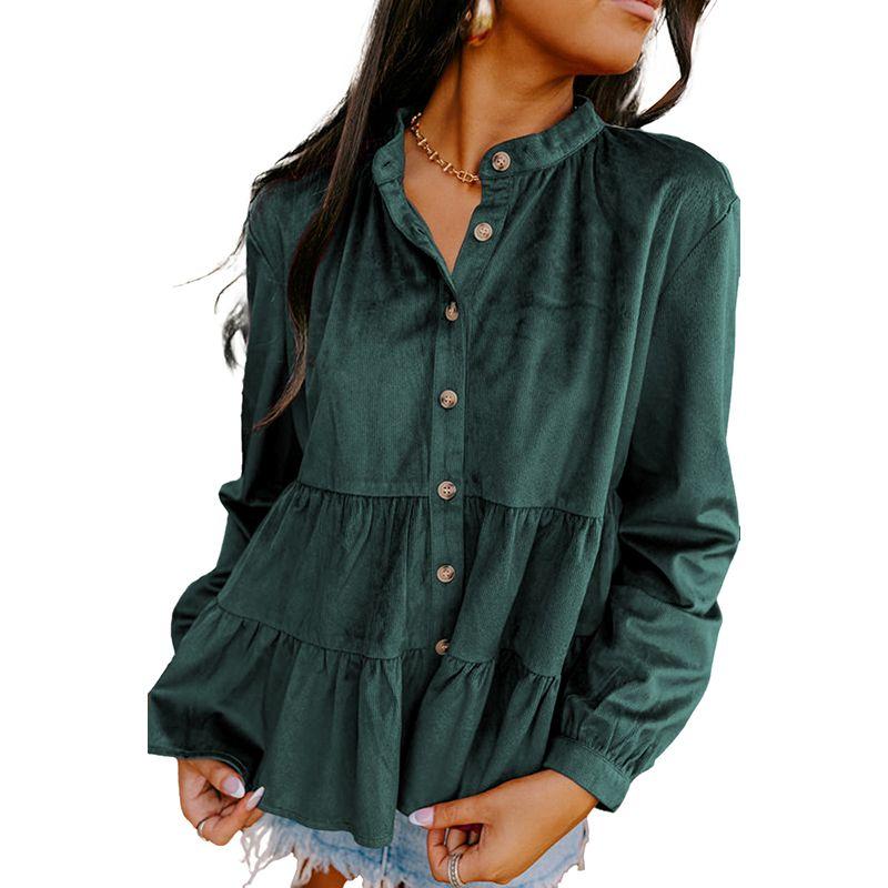 

Модный темпераментный повседневный однотонный бархатный топ для женщин 2025 Осень и зима Новое поступление Воланы Многослойные топы с длинными рукавами для женщин Green Size S fit (45.00 kg-55.00 kg