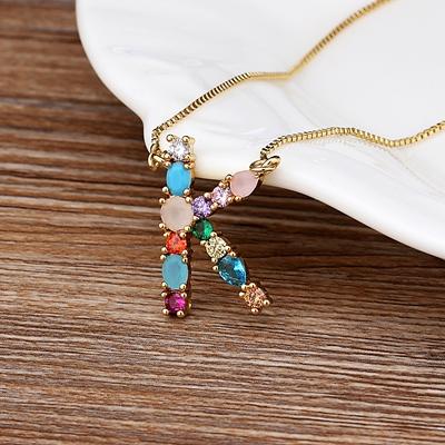Nidin High Quality Wholesale 26 Letters Multi-color Zircon Necklace Copper Pendant Women Girl Fine Party Jewelry Family Gifts