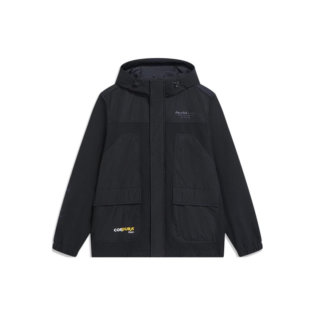 Li-Ning Wade Series Solid Color Hooded Fleece Warm Water-Resistant Loose Long Sleeve Jacket Men jackets Black AFDT693-1