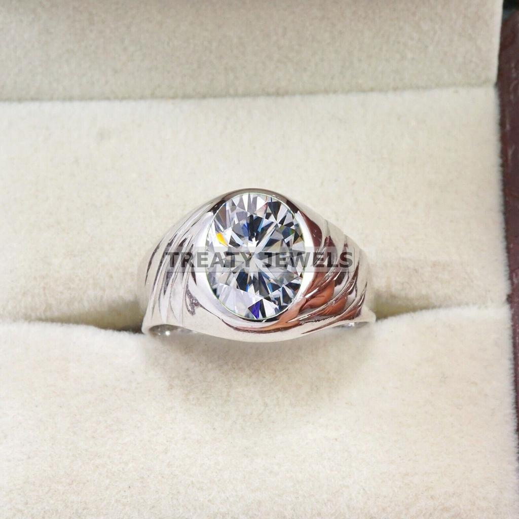 Moissanite Oval Cut Gemstone With 925 Sterling Silver Ring For Men's #B305 JL375681959423