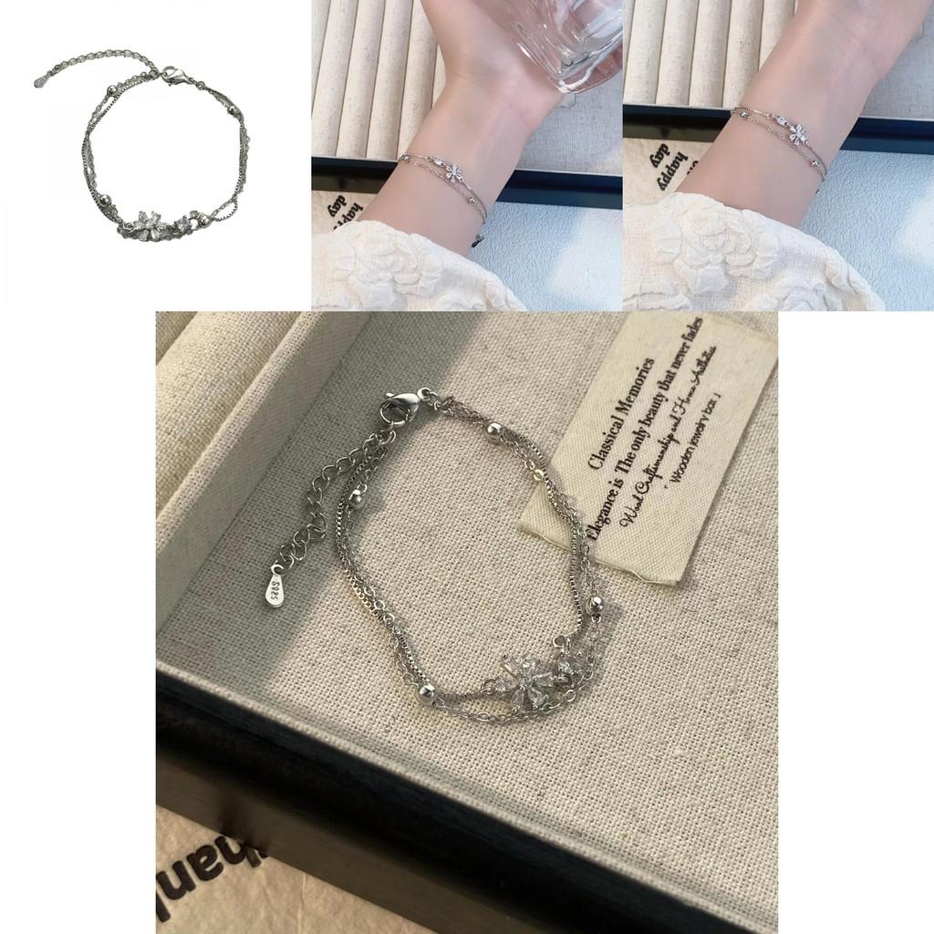 Elegant Fresh Bloom Two Layer Bracelet For Women Made With Copper And Zircon