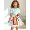 Kleines Mädchen Niedlicher Anime Cartoon Print Rundhalsausschnitt Kurzarm A-Linie Kinder Sommer Ausgestelltes Schwingkleid