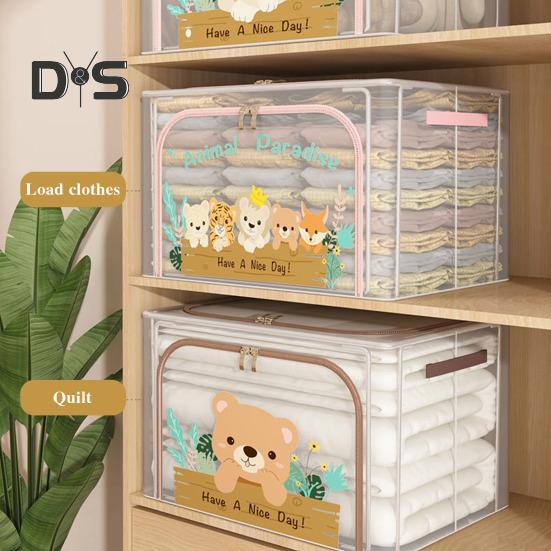 Large Storage Box with Handle Transparent Design Zipper Closure Multi-Function Home Quilt Storage Bag Blanket Clothing Organizer