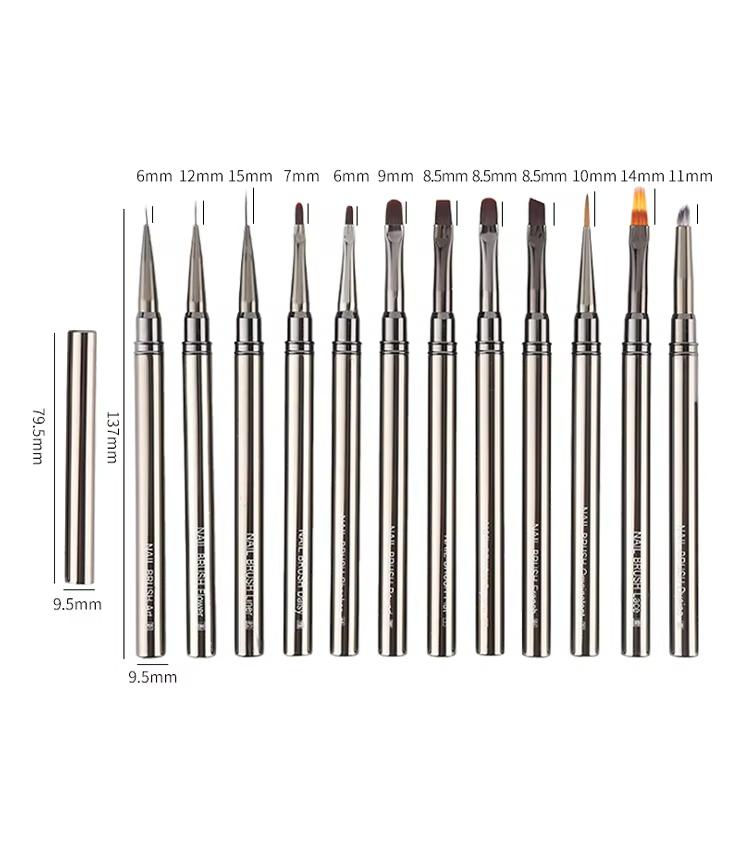 2025 Hot Sale 12-Piece Professional Nail Art Brushes Set Liner Design Pen & Detail Brush for Gel Polish Acrylic Nails & Manicure