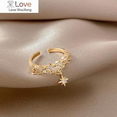 Cute Romantic Hexagram Jewelry Rings for Women Trendy Wedding Engagement Anniversary Resist Metal Oxidation Gold