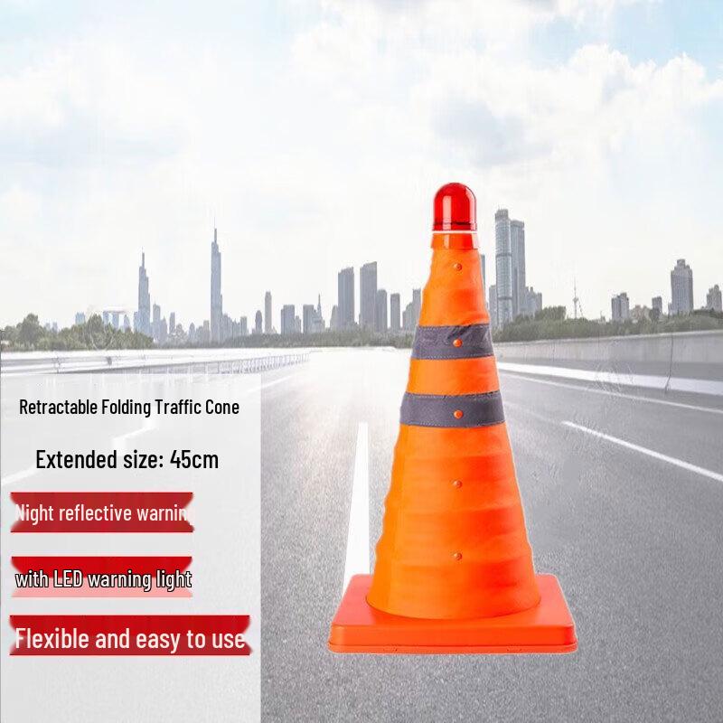Portable Folding Reflective Traffic Cone with Top LED Light