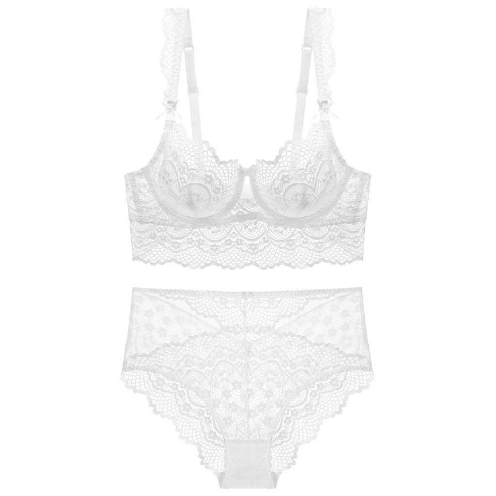 Sexy ultra-thin lace underwear for women, comfortable and breathable, big breasts show small breasts, gather and support large-size bras