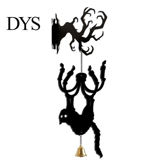 Spooky Entrance Hall Accents Halloween Welcome Sign, Wall Mount 2D Acrylic Hanging Decor with Bell, Door Bell Decorations Gothic Black Cat Creepy