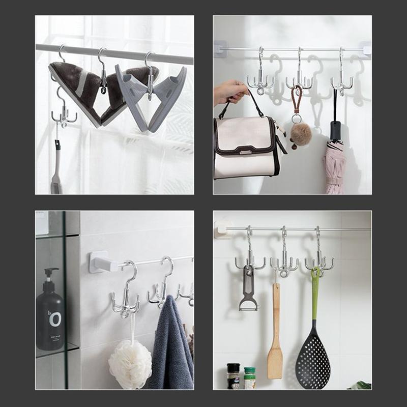 Waterproof 360° Rotating Clothes Hook Punch Free 4-Claw Adhesive Hanger for Shower Bathroom Kitchen Wall