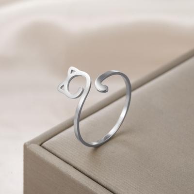 Lemegeton Minimalist Cute Cat Rings Women Girls Lovely Animal Finger Ring Adjustable Stainless Steel Jewelry Gift