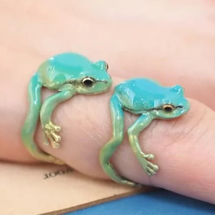 Mini Cute Green Frog Ring Quirky Funny Metal Animal Adjustable Finger Ring Jewelry Boys Girls Couple Birthday Party Gift