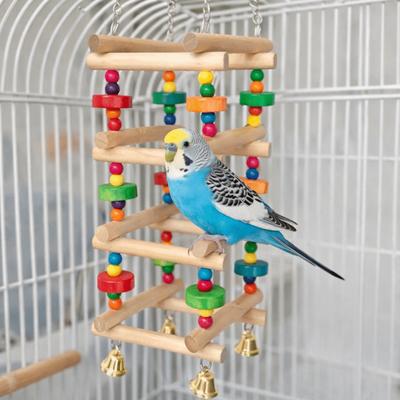 Kleurrijk Houten Papegaai Kauwspeelgoed Hangend Bijtbestendig Papegaai Schommel Speelgoed met Belletjes Meerlaags Vogelkooi Staand Vogel Klimmen