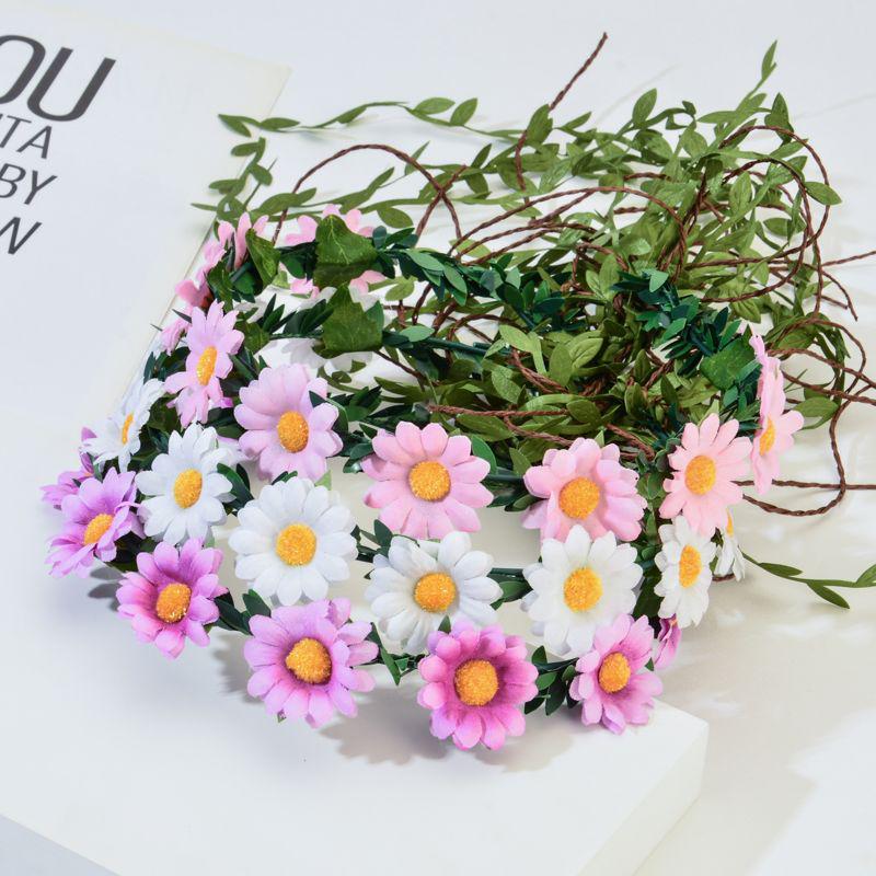 

Daisy & Chrysanthemum Ribbon Garland Headband - Artificial Flowers for Weddings & Birthdays Daisy Small Fresh [Individual Packaging] розовый