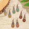 Fashion Ethnic Boho Enamel Flower Long Drop Dangle Earrings For Women Rhinestone Geometric Waterdrop Vintage Wedding Jewelry