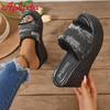Fashion Aphixta 3.54 Inch Platform Women's Slides Denim Cotton Fabrics Shoes Slippers Jean Wedge Heel Beach Plus Size 42 43