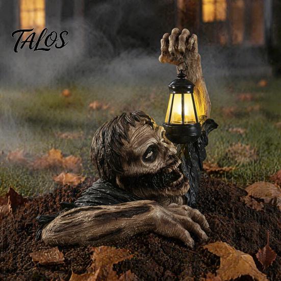 Lighted Zombie Lantern Statues Halloween Creepy Zombie/Skeleton Statue, Resin Horror Figurine Decor, Light Up Ornaments Holding Ornament for
