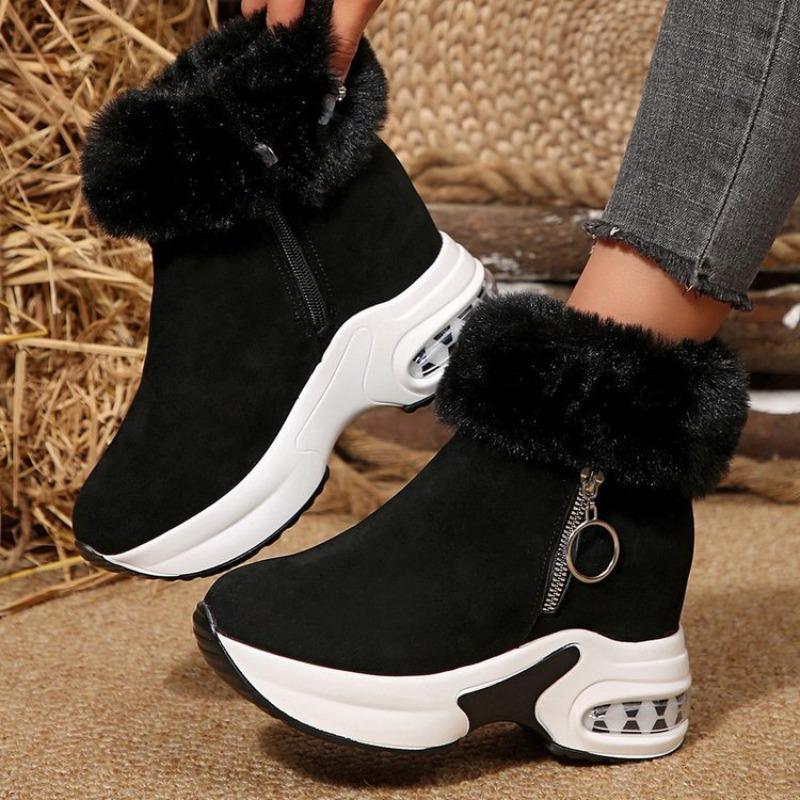 Thick-soled Height-increasing Snow Boots, High-top Side-zipper Ankle Boots with Fleece Cotton Boots, Women's Shoes
