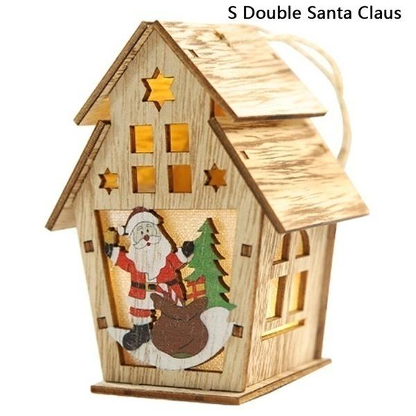 1Pcs Christmas Decorations for Tree LED Light Wood House Cute Tree Hanging Ornaments Holiday Home Decor Party Supplies