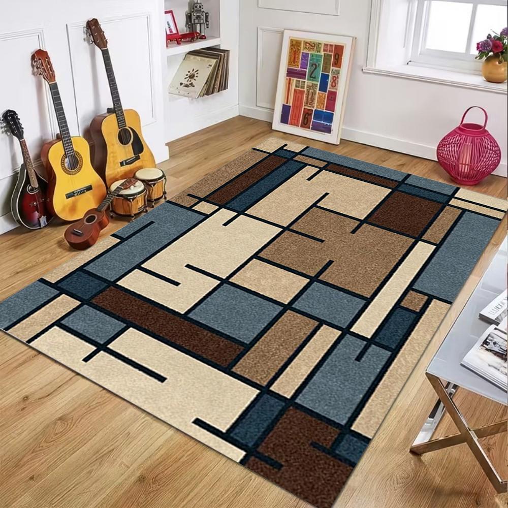 Modern Stripe Design Non-Slip Indoor Rugs for Living Room, Soft Washable Carpets for Bedroom Dining Room Entryway Door Mat,