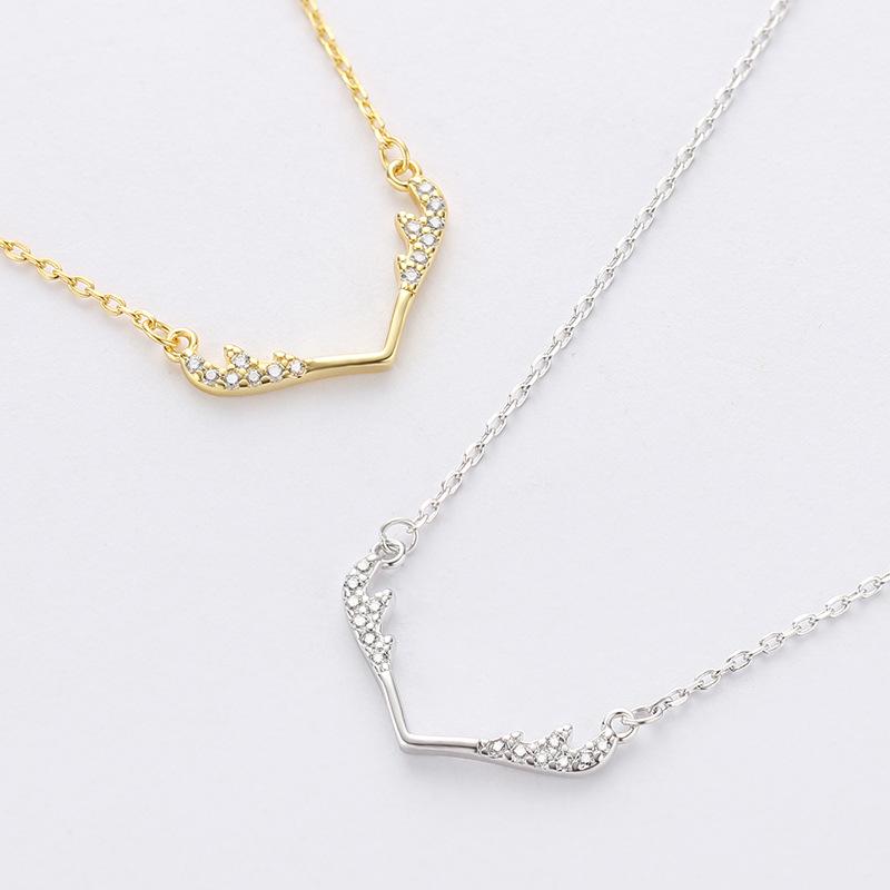 Antler Necklace with You All The Way Pendant Clavicle Chain Girl's Cute Best Friend N. Style
