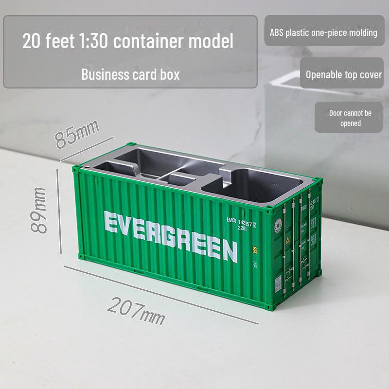 20ft Container Model Pen Holder & Business Card Box with Customizable Patterns/Text - Plastic Ornament