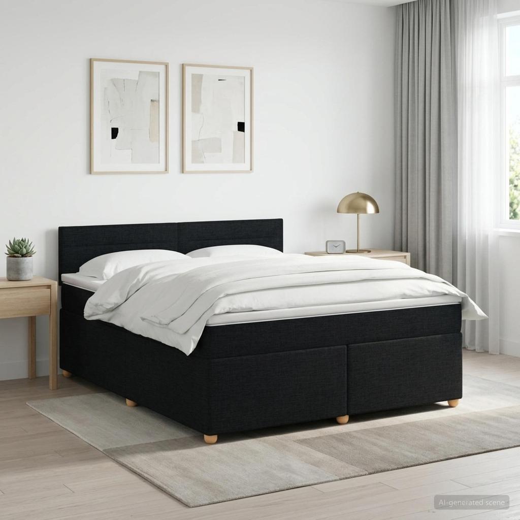 Box Spring Bed with Mattress Black 140 x 190 cm Fabric