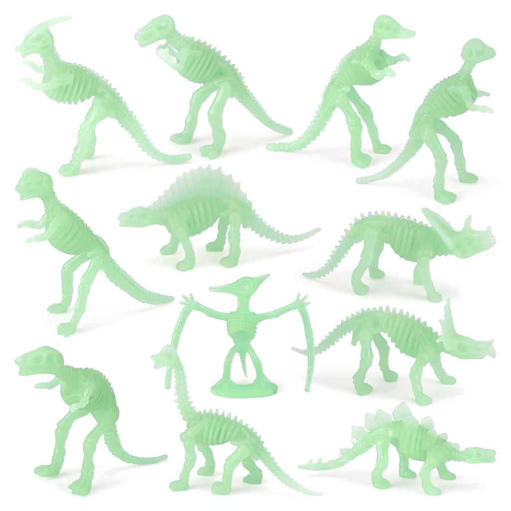 12 Archaeological Excavations Of Dinosaur Skeleton Fossils, Luminous Dinosaur Simulation Animal Model Toys, Static Ornaments