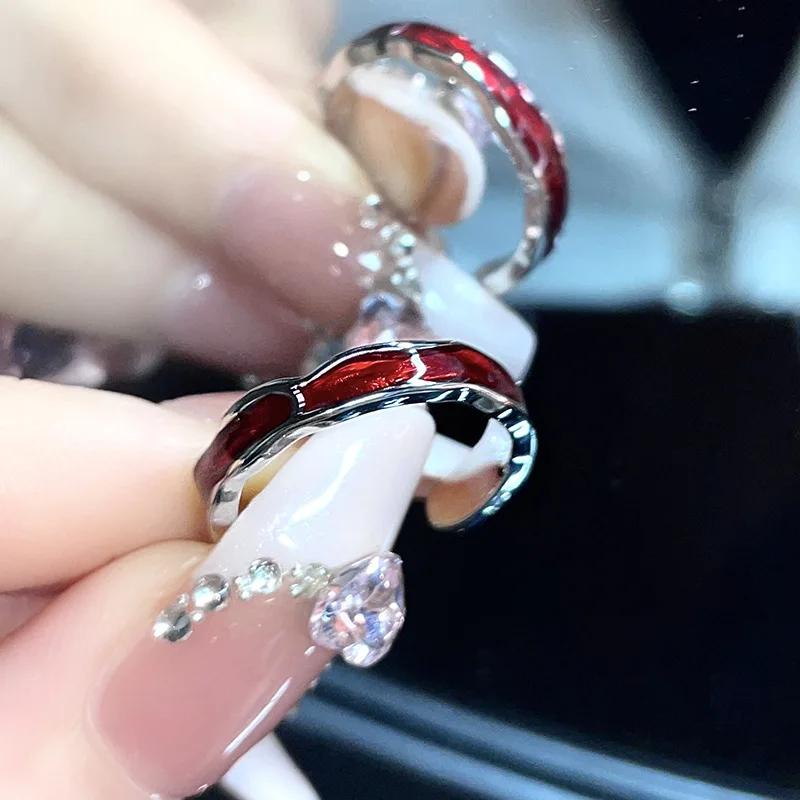 

Personality Red Enamel Butterfly Opening Rings for Women Punk Style Charm Stainless Steel Finger Ring Hip Hop Jewelry Y2K Gift resizable