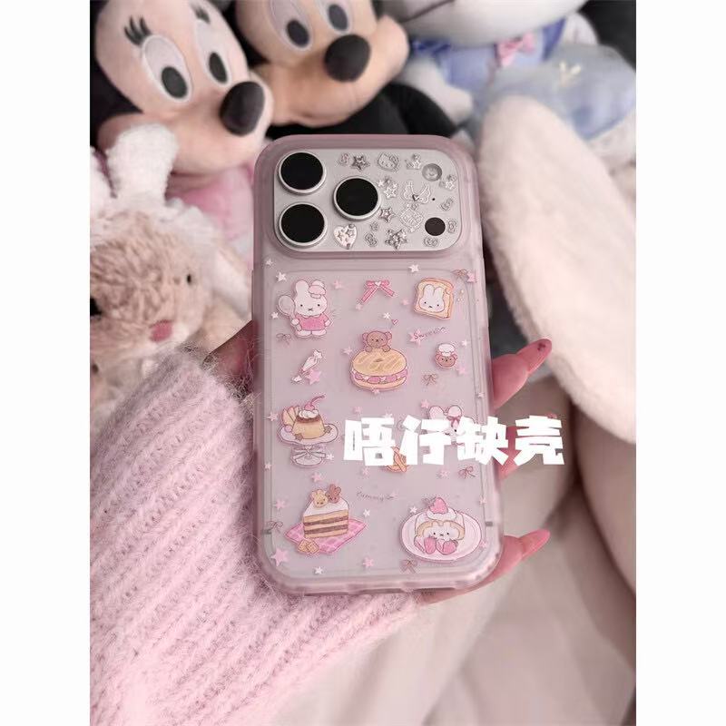 Through Powder Dessert Pudding Rabbit Skin Matte Shell Is Suitable for Apple 17promax/iPhone16/15 Mobile Phone Case.