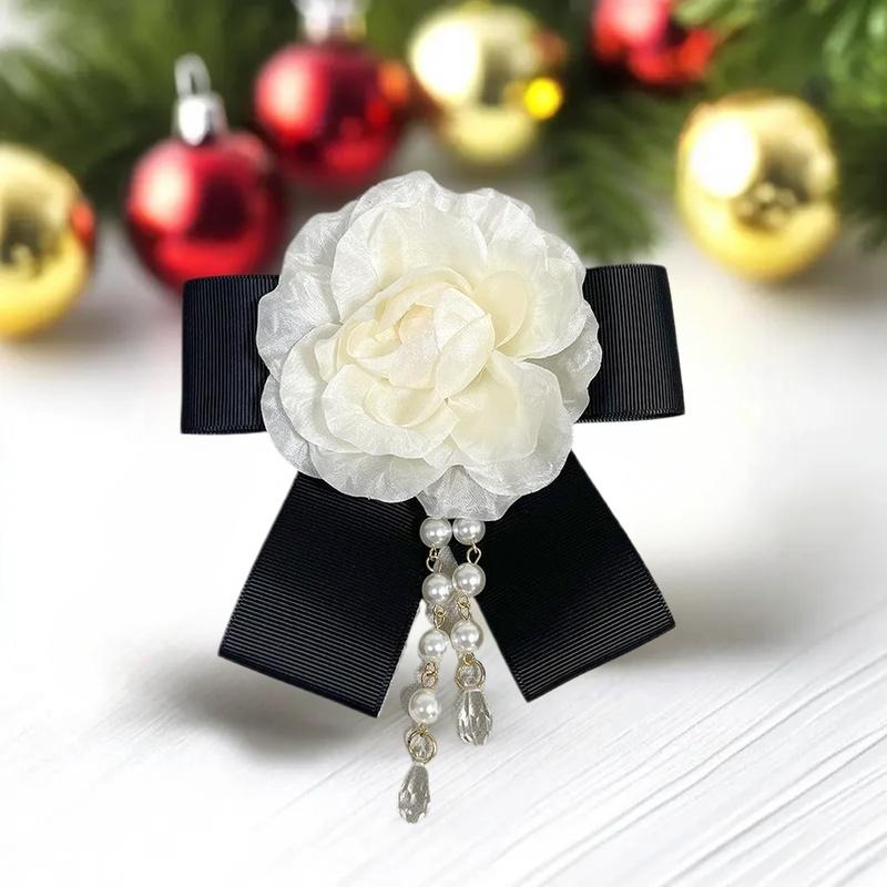 Vintage Black Camellia Bow Brooch Elegant Neck Tie Brooch Mourning Brooches Formal Wear Shirt Collar Pins Jewelry Decoration