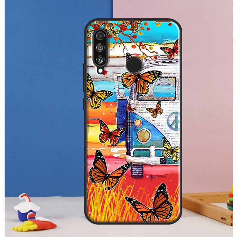 Hippie Peace Bus and Sunflower Case For Huawei Nova Y73 Y72 Y70 Y90 Y60 Y61 Y91 12s 12i 11i 8i 9 10 SE P30 P40 Lite P60 Pro