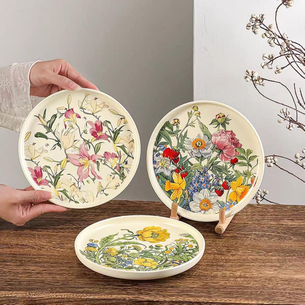 Retro Kwiatowy Naszkliwny Ceramiczny Zastawa Stołowa Talerz Sałatkowy Talerz Głęboki Talerz Calowy Talerz na Warzywa Wysoki Zmysł Wysoka Wartość Gospodarstwo Domowe