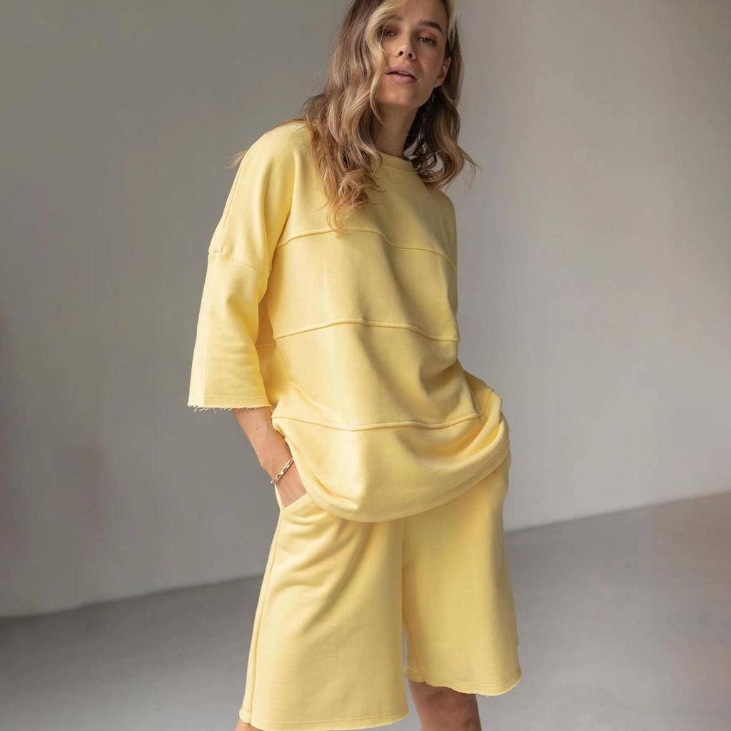 Women's Two-piece Half Sleeve Shirt High Waist Drawstring Shorts Large Size Set Fashion Suits