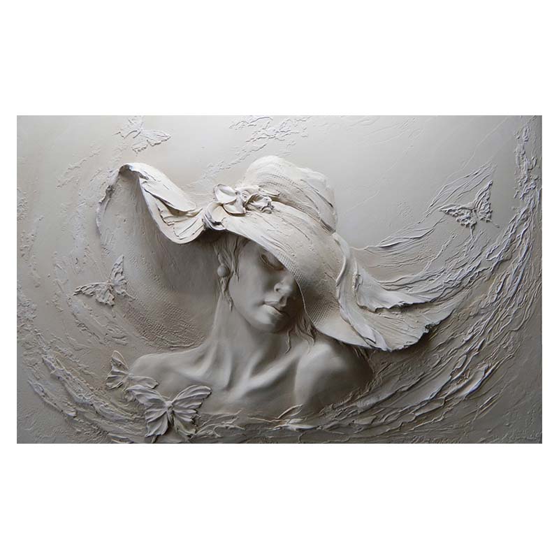 Абстрактная Девушка в Шляпе в Стиле Поп-Арт Рельефная Картина на Холсте на Стену Настенные Принты Картины для Гостиной Домашний Декор 20x40cm no frame