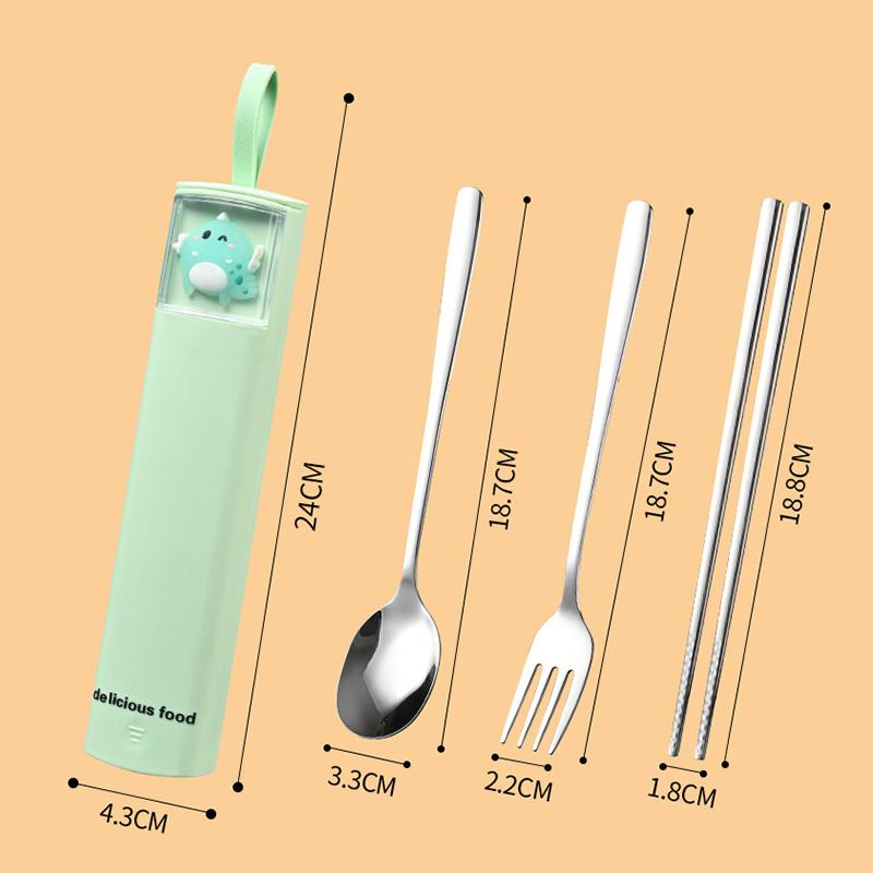 1 Stück Edelstahl Geschirr Set Einfachheit Essstäbchen Löffel Gabel Anzug Cartoon Outdoor Tragbar Reise Besteck Kawaii Niedliches Besteck