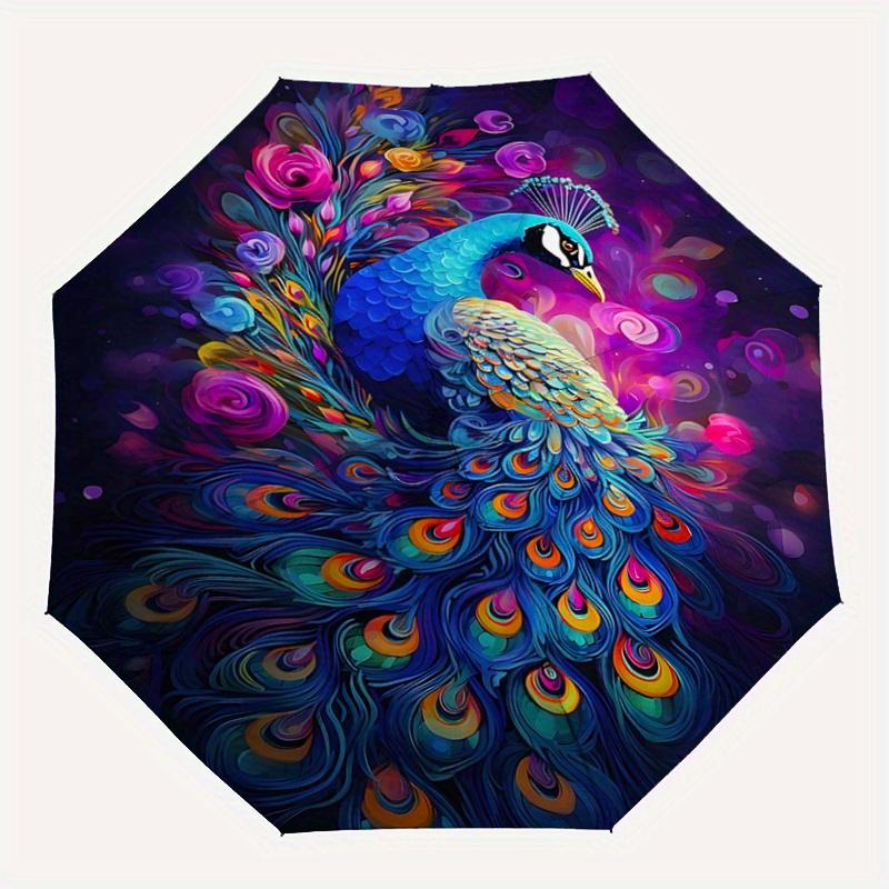 1pc A Colorful Peacock Automatic Open/CloseUmbrella,Compact Umbrella for Men & Women Day Gift.A001