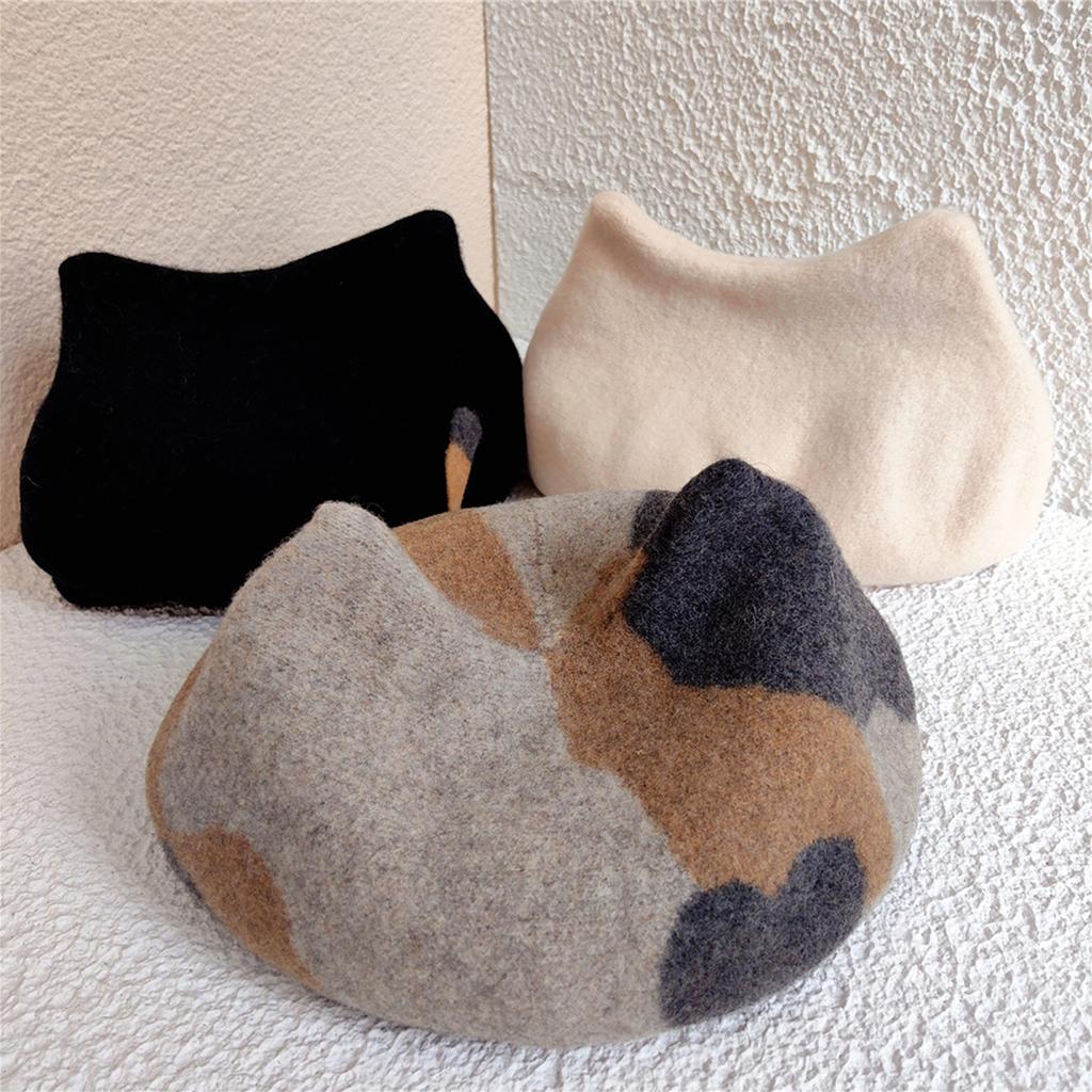 Girls Woman Cat Ear Berets Artist Painter Hat Subculture Adult Adjustable French Hat for Camping Shopping Traveling