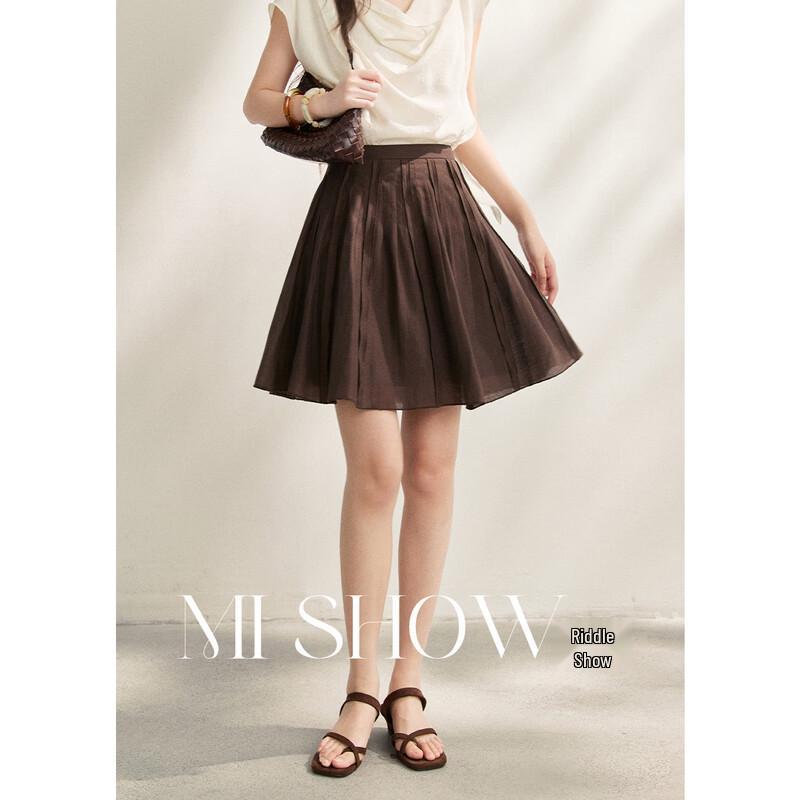 Mixiu 2026 Summer A-Line Pleated Tencel Linen Blend Short Skirt S