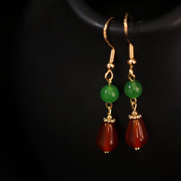 Ming & Song Style Red Agate Cloisonné Enamel Dangle Earrings - Original Chinese Design, Perfect for Ma Mian Skirt Accessories