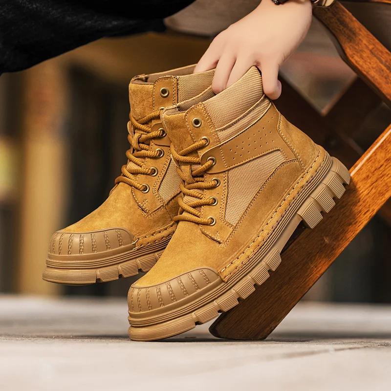 Fashion Lace-Up High Top Leather Sneakers Autumn Men's Motorcycle Boots Brand Men New Arrival Walking Boots Winter Men's Basic Boots