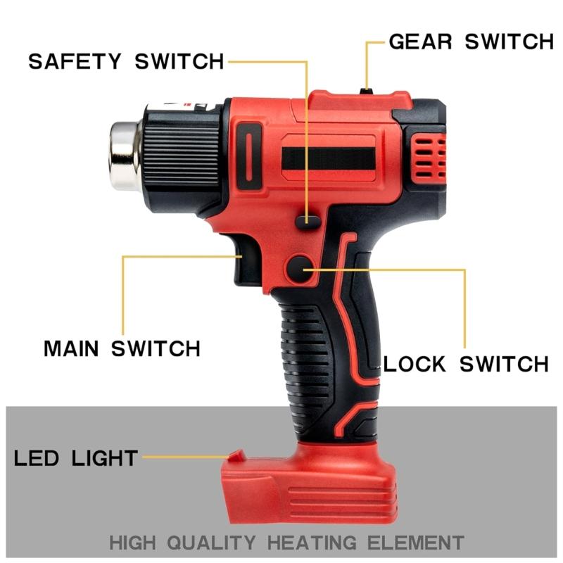 Multipurpose Cordless Heat Guns for Crafts Compatibles with 18V Battery Features LCD Digital Display and Safety Switches