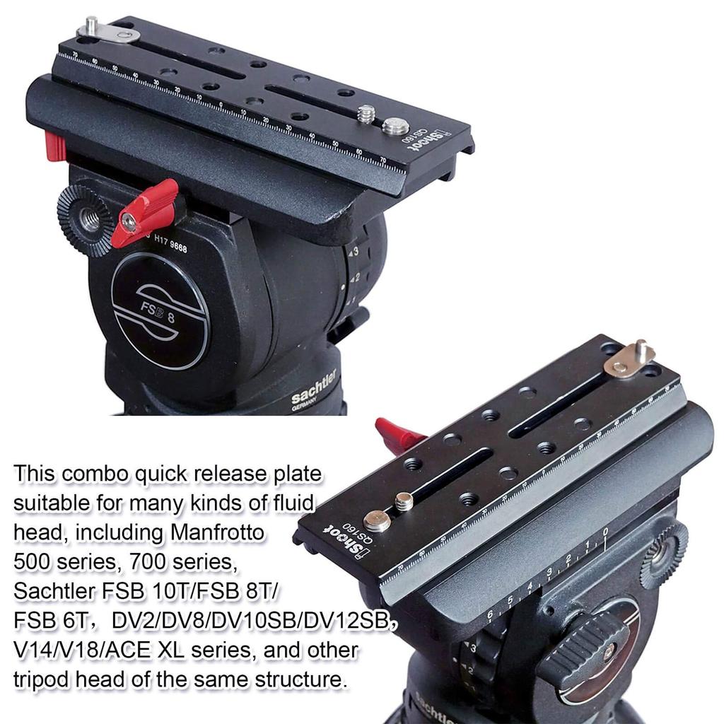 iShoot Camera Quick Release Plate Combo QR Mount Base for Tripod and Video Fluid Manfrotto 500 700 Sachtler FSB XL series Heads series, series,