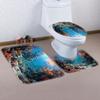 1/4 Marine Organisms Print Shower Curtains, Toilet Seat Decoration, Shower Curtain with Carpet and Toilet Lid, 70.8x70.8 Inch